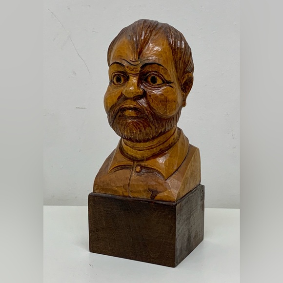 Vintage Hand Carved Wooden Spanish Sancho Panza Don Quixote Bust Statue - Picture 2 of 16